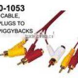 AUDIO CABLE, 3RCA PLUGS TO 3RCA PIGGYBACKS