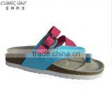 2016 New Style Women Cork Slipper Bule and Pink PU With Hasps Fashion Cork Slipper