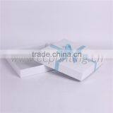 White Engagement Paper Gift Box Packaging Box With Blue Ribbon