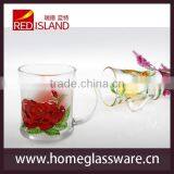 Hand Print Red Rose Pattern Glass Coffee Tea Mug thumbnail-5