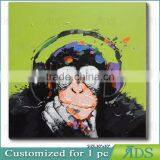Amazon Best Sellers Hand Painted Oil Painting on Canvas Pop Art Cool Ape Listening Music With Headphone Framed Ready to Hang thumbnail-2