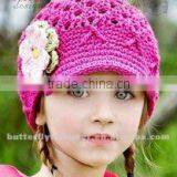 Shocking Pink Lovely Baby Crochet Hat With Flowers New Style In Stock thumbnail-1