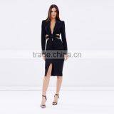 HAODUOYI Women Autumn Fashion Black Coat Women Long Sleeve Hollow Out Blazer Coat thumbnail-3