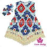 48BQA142 Lovebaby FAUX SUEDE Fabric Printed Pattern Girls Dress With Bow Headband Baby Girls Fancy Dress Picture thumbnail-5