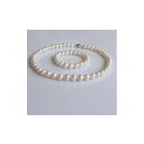 White 8-9mm nearly round natural pearl jewelry set