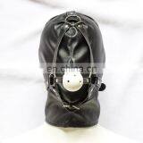 Sex Bondage Hood, Full Head PU Leather Mask With Ball Gag Sexy Adult Novelty Product thumbnail-2
