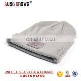 Custom Stripe Beanie With Custom Patch Label Grey Beanie Hats thumbnail-2