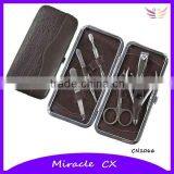6pcs Brown Color Crocodile PU Bag Trim Manicure Set