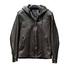 Men's Fashion Genuine Vegetable Sheepskin Leather Jacket With Hood thumbnail-3