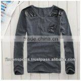 Mens Leather Sleeve T-shirts With Pocket thumbnail-4