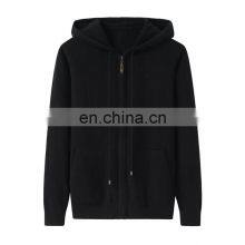 100% Cashmere Women's Casual Hoodie Comfortable Full Zip Cardigan Hood Knitted Solid Pattern Winter Season Front Logo Position thumbnail-3