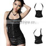 GOTHIC BLACK COTTON CORSET TOP WITH FRONTSIDE ZIP thumbnail-1