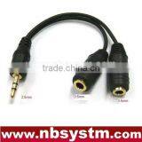 2.5mm Stereo Plug to 2 x 3.5mm Stereo Jack Adapter Cable