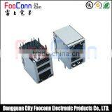 Dual USB to RJ45 Connector Parts 6P Shield Jacks With LED and EMI Side Entry thumbnail-1