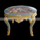 Antique European Small Round Porcelain Table, Hand Painted Ceramic Telephone Table, Home Decorative Gilt Brass Mounted Side Tabl thumbnail-2