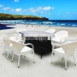 White Outdoor PE Rattan Dining Set for Outdoor With 6 Chairs thumbnail-1