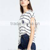 European American Style Leisure Loose Knitting Minimalism Round Collar Short Sleeve Stripe T-shirt thumbnail-5