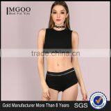 Metallic Trim Back Cut Hole Crop Tank & Body Shorts Set Black 100 Cotton Scoop Neck Sportswear Crop Tops With Pants Custom thumbnail-1