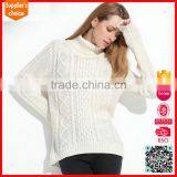 Latest Design Long Sleeves Solid Turtleneck Cable Pattern Pullover Sweater thumbnail-3