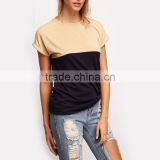 Women's Summer Tee Tops Women 2016 Casual Patchwork Crew Neck Roll-up Short Sleeve T-Shirt for Female thumbnail-2