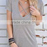 Zm35713a 2017 Summer Short Sleeve v Neck t- Shirts for Women thumbnail-1