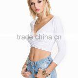 Latest New Design v Neck Crop Top Plain Wholesale Long Sleeve Women Crop Top thumbnail-2