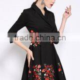 Ladies Autumn/winter V Neck 3/4 Sleeve Embroidered A-line Dress thumbnail-5