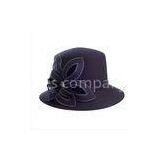 Clear Buckle Casual Elegant Ladies Black Wool Felt Hats With Self Felt Flower Trimming thumbnail-1