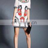 OEM/ODM Ladies Fashion Round Neck Floral Embroided Shor Sleeves White Chiffon Fitting Sexy Dresses