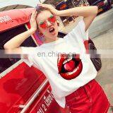 New Product Autumn Hot Style European and American Loose Solid Color Printing Round Neck Short Sleeve Women's T-shirt thumbnail-1