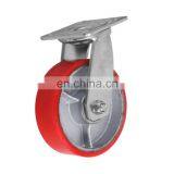 4 Inch Heavy Load Cast Steel 0.6mm Steel Shaft Turning Brake PU Castor Roller Wheel thumbnail-2