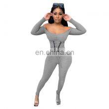 Wholesale Custom Women's Jumpsuit Western Style Autumn and Winter Strapless Eyelet Straps Thread Rompers Pure Cotton thumbnail-3