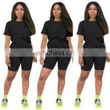 Manufacturer Wholesale Custom LOGO Women's Spring and Summer Mround Neck T-shirt Shorts Street Casual Sports 2-piece Set thumbnail-5