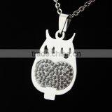 New Stylish High Quality Stainless Steel Diamond OWL Pendant Necklace Wholesale thumbnail-6