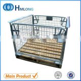 Supermarket stacking foldable equipment storage cages for wooden bottom tray