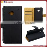 Book Genuine Leather Wallet flip case for htc one m7 dual blue