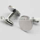 316L stainless steel shiny plain silver round cufflinks for men