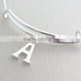 Custom Adjustable Silver Plated Initial Letter Charm Bangles