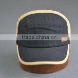 100% Cotton Canvas Army Cap With Embossed pu Leather thumbnail-2