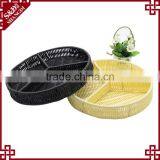 New Hand Woven Food Tray Plastic Rattan Storage Basket With Dividers thumbnail-3
