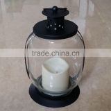 clear glass metal lantern with LED candle