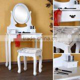 White Dressing Table With Stool, Oval Mirror Bedroom / Cheap Dressing Table With Stool thumbnail-1
