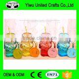 Handle Cock Glass Rooster Cup With Metal Lid, Drinking Glass Bottle With Handle thumbnail-1