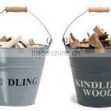 Powder Coat Kindling Bucket With Wooden Handle thumbnail-2