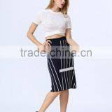2016 New Arrival White & Black Stripe Knited Crop and Skirt Co-ord Set thumbnail-2