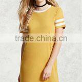 Woman Short Sleeve Round Neck Contrasting Varsity Stripes T-shirt Casual Shift Dress thumbnail-2