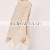Custom Made Women Longline Oversized Knitwear Private Label Own Branding Sweater Distressed Off Shoulder Jumper Cream thumbnail-2