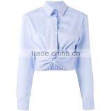Twist New Design Plain Blue Blouse for Women Long Sleeve Shirt thumbnail-6