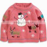 Pink Snowman Embroidery Children Baby Sweater Designs For Girl thumbnail-1
