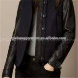 Women Wool Blend Bomber Jacket With Lambskin Sleeves